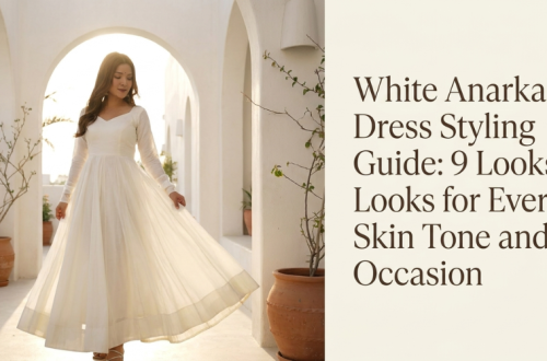 Nine fashion styles of a white anarkali dress tailored for every skin tone and occasion.
