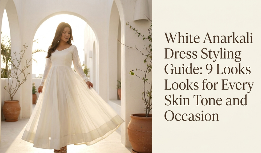 Nine fashion styles of a white anarkali dress tailored for every skin tone and occasion.